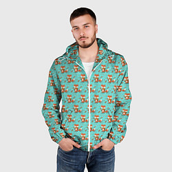 Ветровка с капюшоном мужская Лисица среди листьев и цветов паттерн, цвет: 3D-белый — фото 2