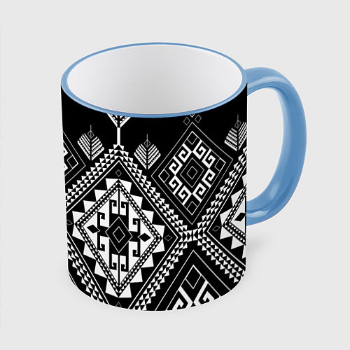 Кружка цветная Индейские мотивы / 3D-Небесно-голубой кант – фото 1