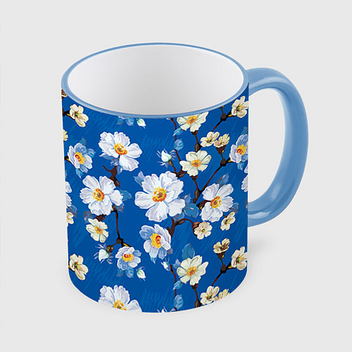Кружка цветная Цветы ретро 5 / 3D-Небесно-голубой кант – фото 1