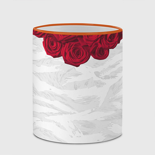 Кружка цветная Roses White / 3D-Оранжевый кант – фото 2