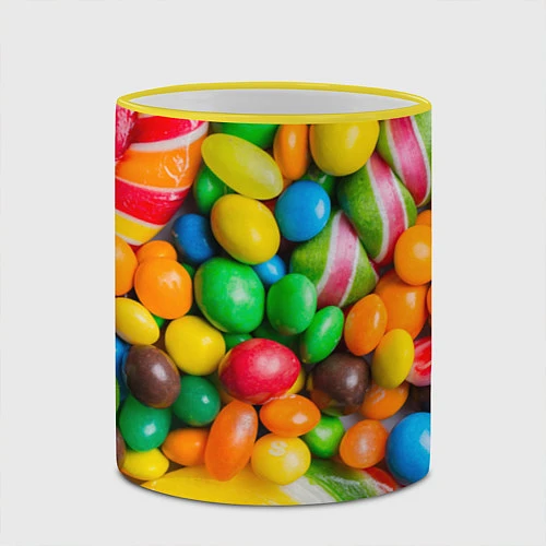 Кружка цветная Сладкие конфетки / 3D-Желтый кант – фото 2