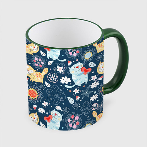 Кружка цветная Котята / 3D-Зеленый кант – фото 1