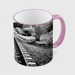 Кружка 3D Железная дорога, цвет: 3D-розовый кант