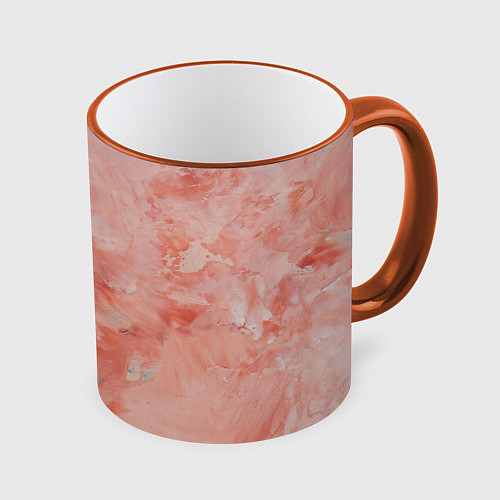 Кружка цветная Розовый мрамор - Венец / 3D-Оранжевый кант – фото 1