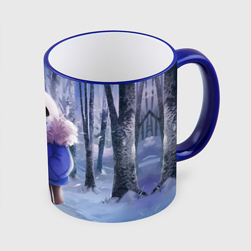 Кружка цветная Winter forest & Sans / 3D-Синий кант – фото 1