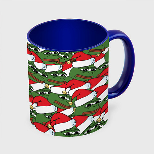 Кружка цветная Sad frog new year / 3D-Белый + синий – фото 1