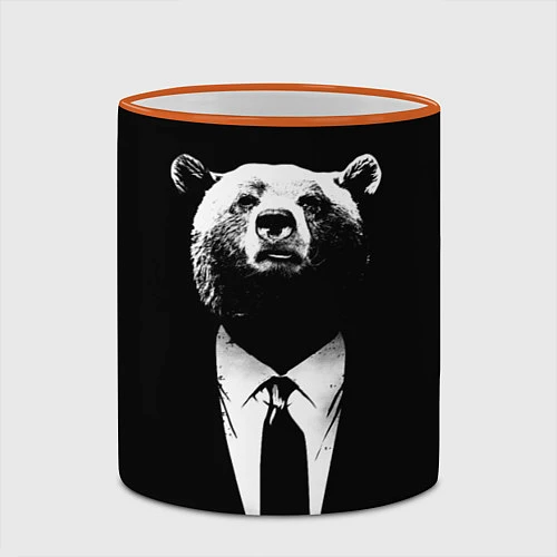 Кружка цветная Медведь бизнесмен / 3D-Оранжевый кант – фото 2