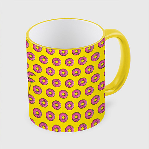 Кружка цветная Пончики Гомера Симпсона / 3D-Желтый кант – фото 1
