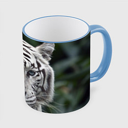 Кружка 3D Белый тигр, цвет: 3D-небесно-голубой кант