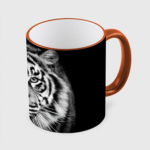 Кружка цветная Мордочка тигра / 3D-Оранжевый кант – фото 1