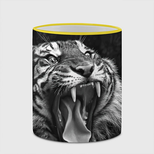 Кружка цветная Гнев тигра / 3D-Желтый кант – фото 2