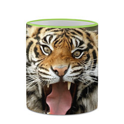 Кружка 3D Удивленный тигр, цвет: 3D-светло-зеленый кант — фото 2