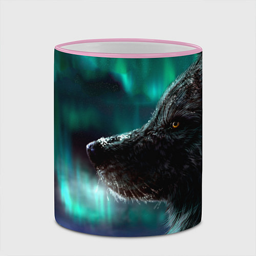 Кружка цветная Волк: северное сияние / 3D-Розовый кант – фото 2