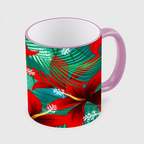 Кружка цветная Red Flower / 3D-Розовый кант – фото 1