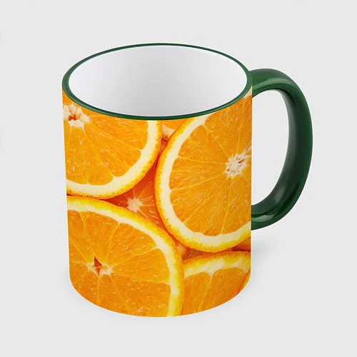 Кружка цветная Апельсинка / 3D-Зеленый кант – фото 1