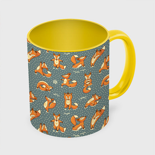 Кружка цветная Foxes Yoga / 3D-Белый + желтый – фото 1