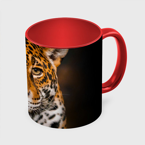 Кружка цветная Взгляд ягуара / 3D-Белый + красный – фото 1