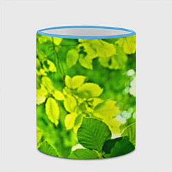 Кружка 3D Зелёные листья, цвет: 3D-небесно-голубой кант — фото 2