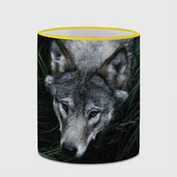Кружка 3D Волк в траве, цвет: 3D-желтый кант — фото 2