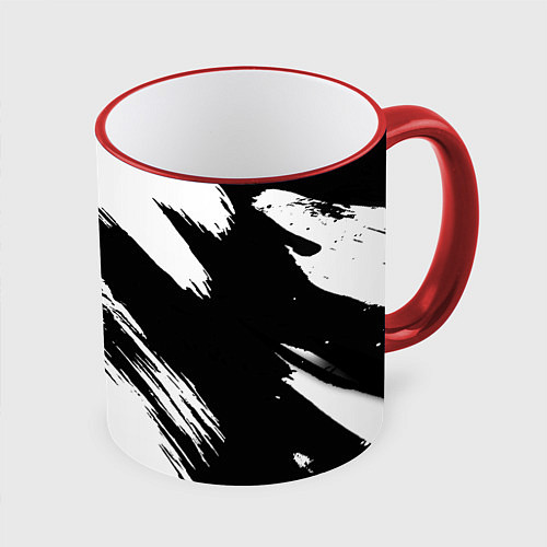 Кружка цветная Чёрно-белый / 3D-Красный кант – фото 1