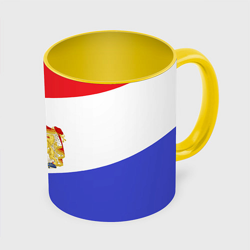 Кружка цветная Флаг и герб Голландии / 3D-Белый + желтый – фото 1