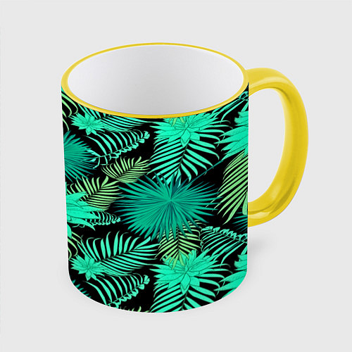 Кружка цветная Tropical pattern / 3D-Желтый кант – фото 1