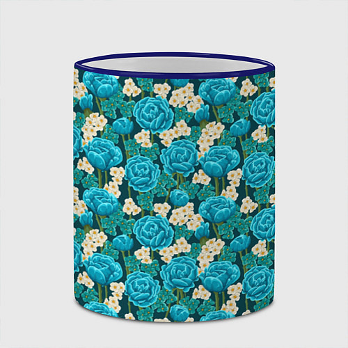Кружка цветная Голубые розы / 3D-Синий кант – фото 2