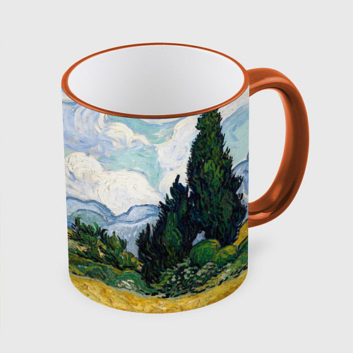 Кружка цветная Ван Гог Картина / 3D-Оранжевый кант – фото 1