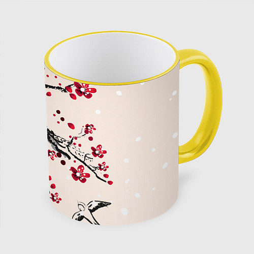 Кружка цветная Сакура / 3D-Желтый кант – фото 1