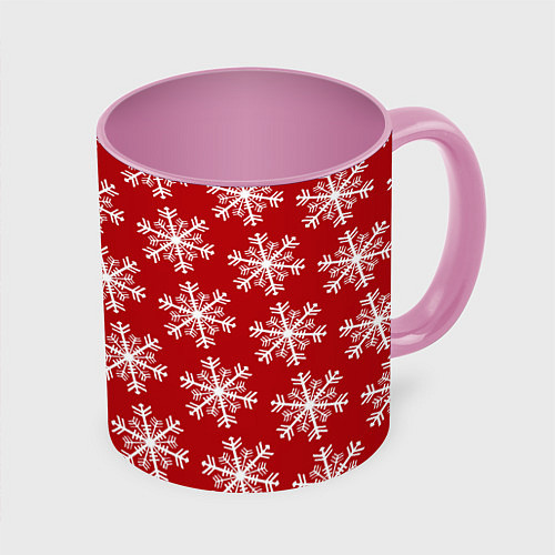 Кружка цветная Новогодние Снежинки / 3D-Белый + розовый – фото 1