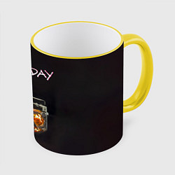 Кружка 3D Green Day магнитофон в огне, цвет: 3D-желтый кант