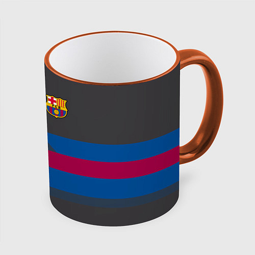 Кружка цветная Barcelona FC: Dark style / 3D-Оранжевый кант – фото 1