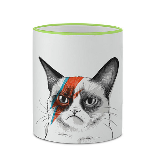 Кружка цветная David Bowie: Grumpy cat / 3D-Светло-зеленый кант – фото 2