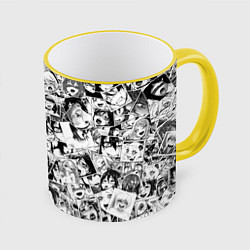 Кружка 3D Ahegao: Black & White, цвет: 3D-желтый кант