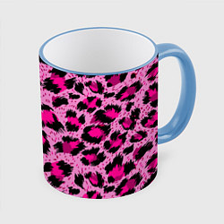 Кружка 3D Розовый леопард, цвет: 3D-небесно-голубой кант