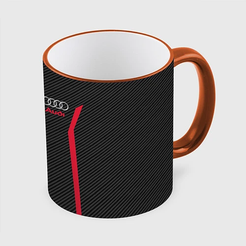 Кружка цветная Audi: Black Carbon / 3D-Оранжевый кант – фото 1