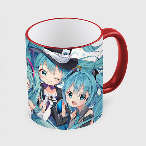 Кружка цветная Hatsune Miku / 3D-Красный кант – фото 1