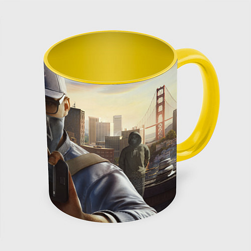 Кружка цветная Watch Dogs Man / 3D-Белый + желтый – фото 1