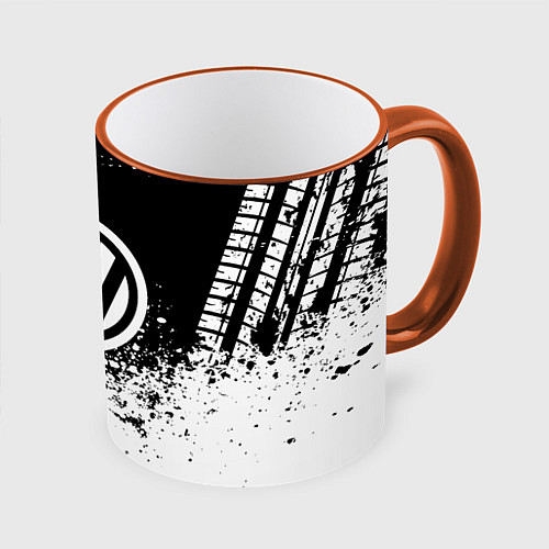 Кружка цветная Volkswagen: Black Spray / 3D-Оранжевый кант – фото 1