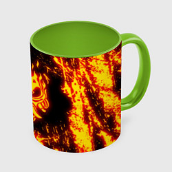Кружка 3D Cyberpunk 2077: FIRE SAMURAI, цвет: 3D-белый + светло-зеленый