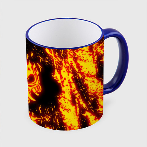 Кружка цветная Cyberpunk 2077: FIRE SAMURAI / 3D-Синий кант – фото 1
