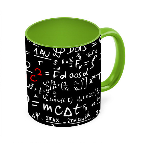 Кружка цветная E=mc2: Black Style / 3D-Белый + светло-зеленый – фото 1