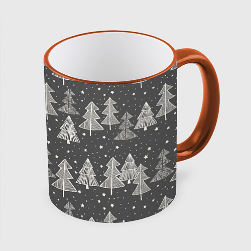 Кружка цветная Grey Christmas Trees / 3D-Оранжевый кант – фото 1