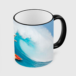 Кружка 3D Кот-серфер, цвет: 3D-черный кант