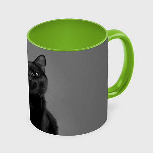 Кружка цветная Черный котик / 3D-Белый + светло-зеленый – фото 1