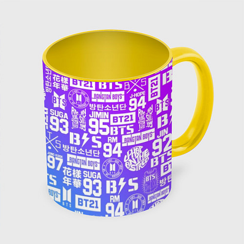 Кружка цветная BTS Logos / 3D-Белый + желтый – фото 1
