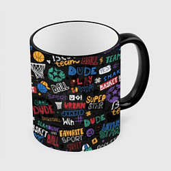 Кружка 3D Баскетбол коллаж, цвет: 3D-черный кант