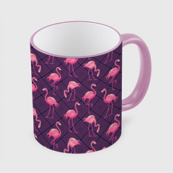 Кружка 3D Фиолетовые фламинго, цвет: 3D-розовый кант
