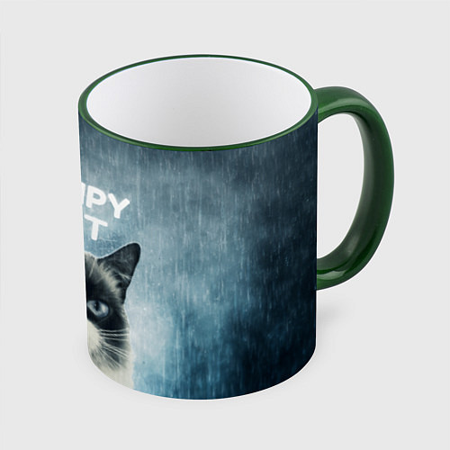 Кружка цветная Grumpy Cat / 3D-Зеленый кант – фото 1
