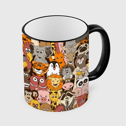 Кружка цветная Прикольные зверушки / 3D-Черный кант – фото 1